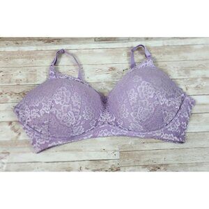 Torrid Curve Dream Bra 46DDD Wire Free Floral Lace Plunge Lilac Purple